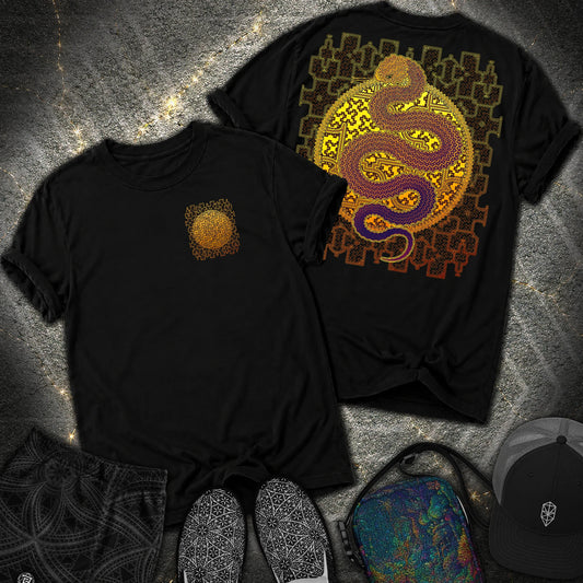 Shipibo Kene Cosmic Snake Comfort 2 Sided T-shirt - Shipibo Kene Cosmic Snake Comfort 2 Sided T-shirt - Black