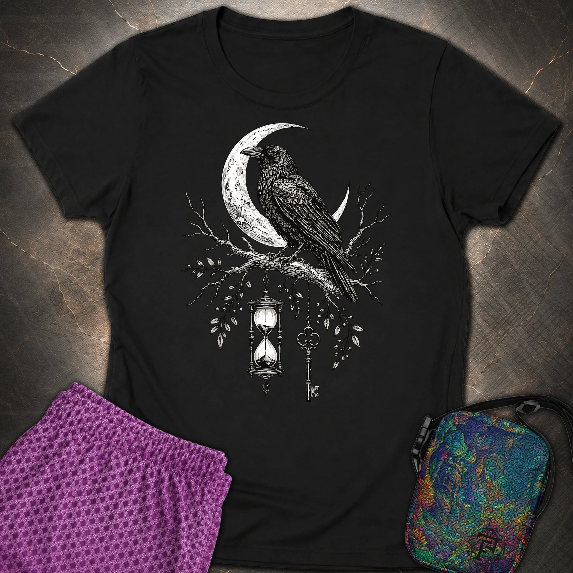 Crow Hourglass Key - Crow Hourglass Key Womens T-Shirt - Black