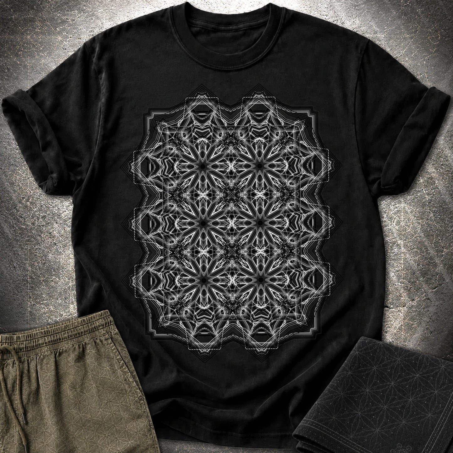 Monochrome Geometric Nexus - Monochrome Geometric Nexus T-Shirt - Black