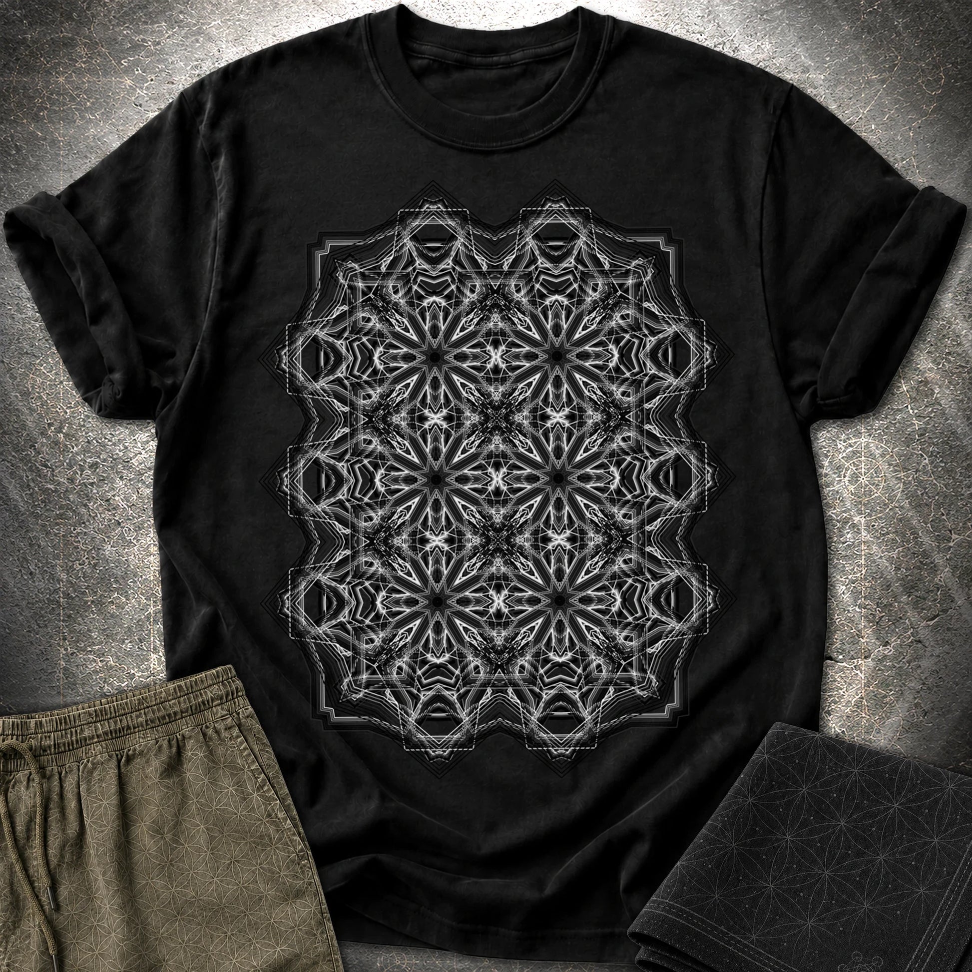 Monochrome Geometric Nexus - Monochrome Geometric Nexus T-Shirt - Black