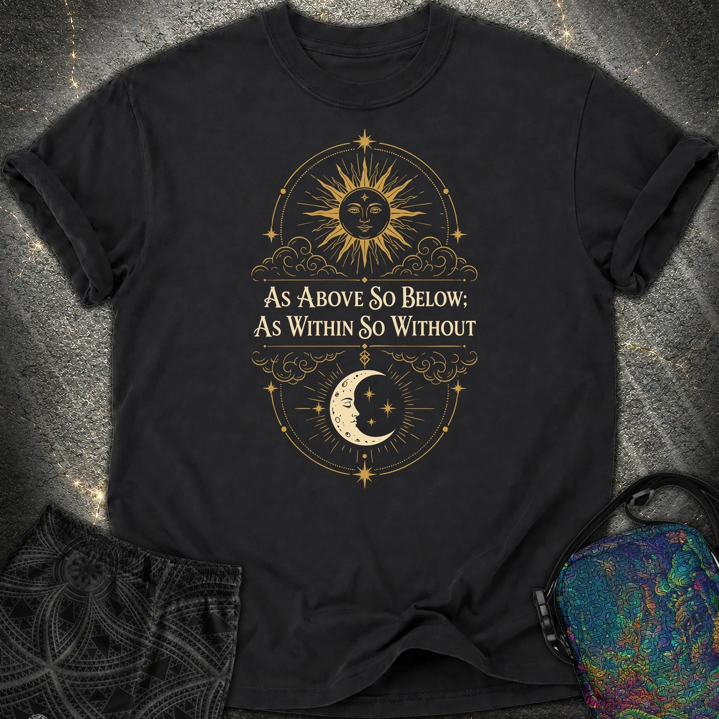 As Above So Below Sun Moon Colored - As Above So Below Sun Moon Colored Comfort T-Shirt - Black