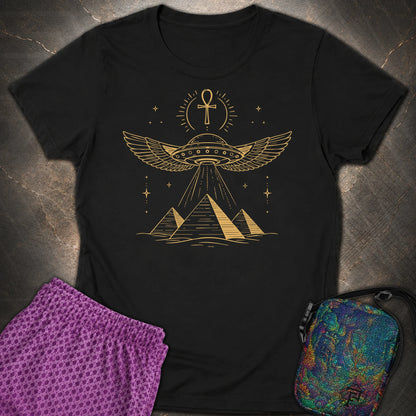 Winged Starship Over the Pyramids - Winged Starship Over the Pyramids Womens T-Shirt - Black