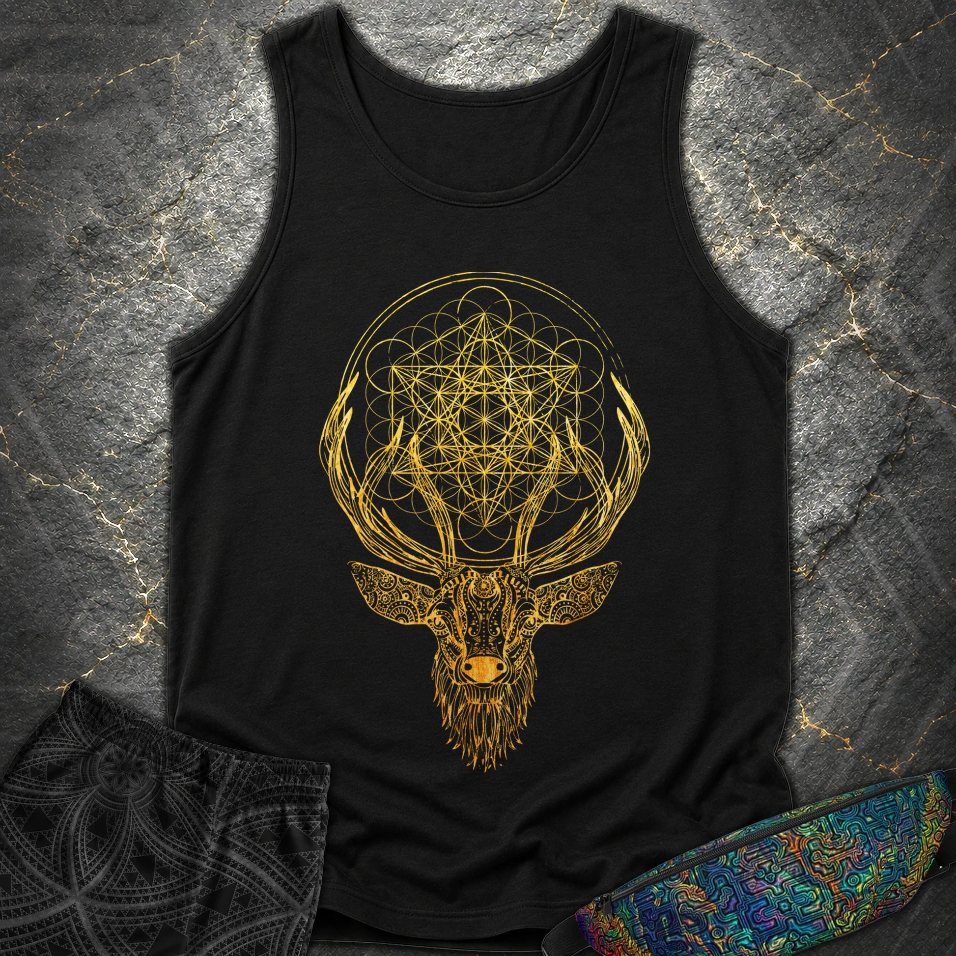 Metatron's Cube Deer T-Shirt - Metatron's Cube Deer Comfort Tank Top - Black