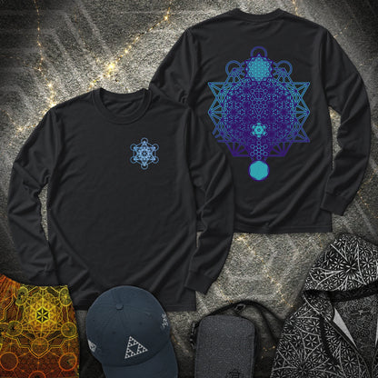 All The Sacred Geometry 2 Sided Long Sleeve Shirt showing front and back artwork