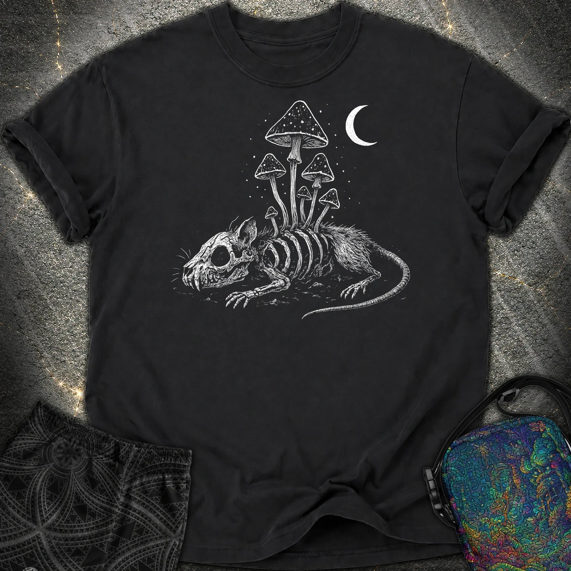 Rat Skeleton & Mushrooms Gothic Comfort T-Shirt - Rat Skeleton & Mushrooms Gothic Comfort T-Shirt - Black