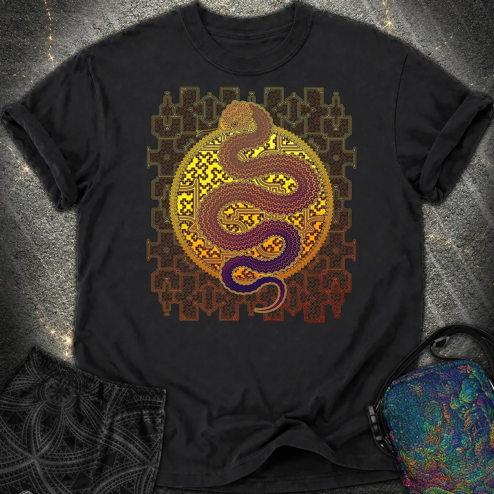 Shipibo Cosmic Snake Comfort T-Shirt - Shipibo Cosmic Snake Comfort T-Shirt - Black