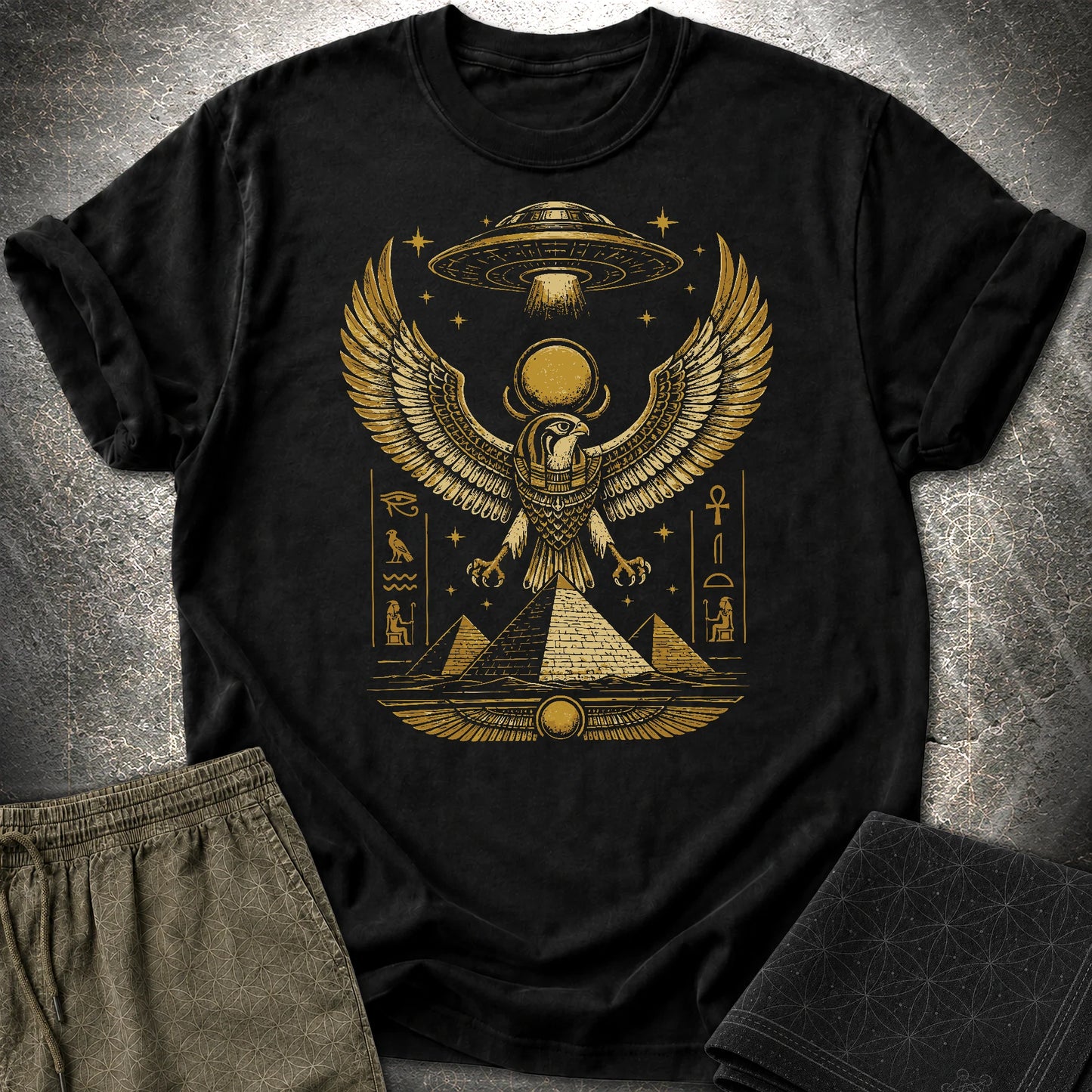 Falcon Guardian Beneath the Starship - Falcon Guardian Beneath the Starship T-Shirt - Black
