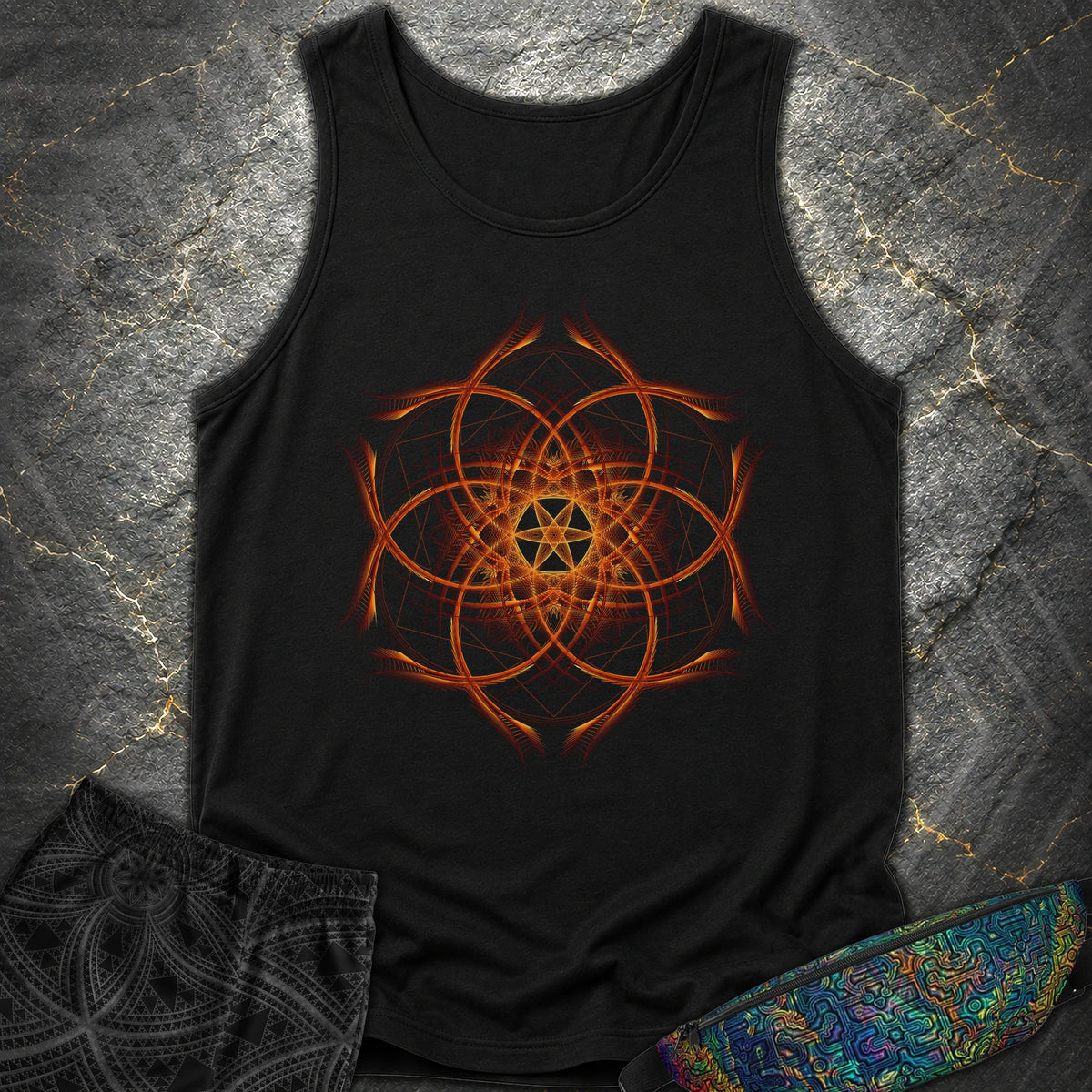 Geometric Sunset Comfort Tank Top - Geometric Sunset Comfort Tank Top - Black