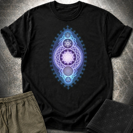 Blue Fractal Sacred Geometry Fusion T-Shirt - Blue Fractal Sacred Geometry Fusion T-Shirt - Black