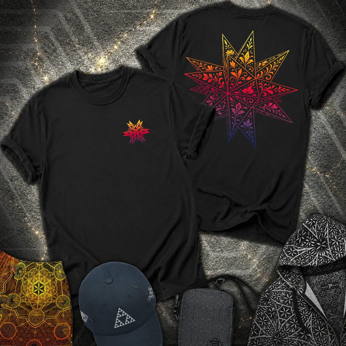 Colorful Stellated Dodecahedron 2 Sided T-Shirt - Colorful Stellated Dodecahedron 2 Sided T-Shirt - Black