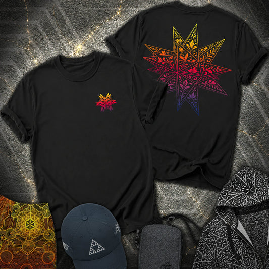 Colorful Stellated Dodecahedron 2 Sided T-Shirt - Colorful Stellated Dodecahedron 2 Sided T-Shirt - Black