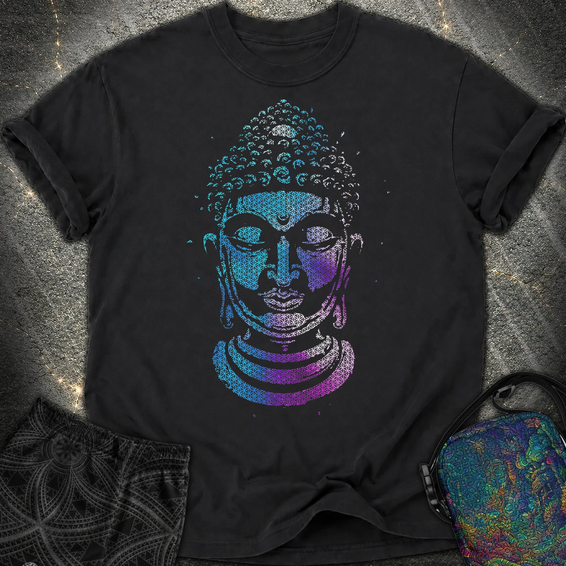 Buddha Flower Of Life Pattern Comfort T-Shirt - Buddha Flower Of Life Pattern Comfort T-Shirt - Black