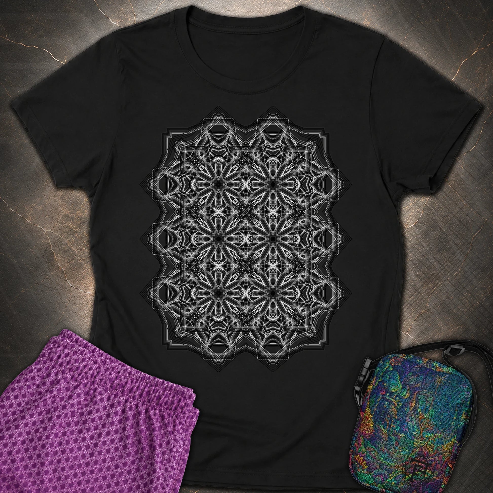 Monochrome Geometric Nexus - Monochrome Geometric Nexus Womens T-Shirt - Black