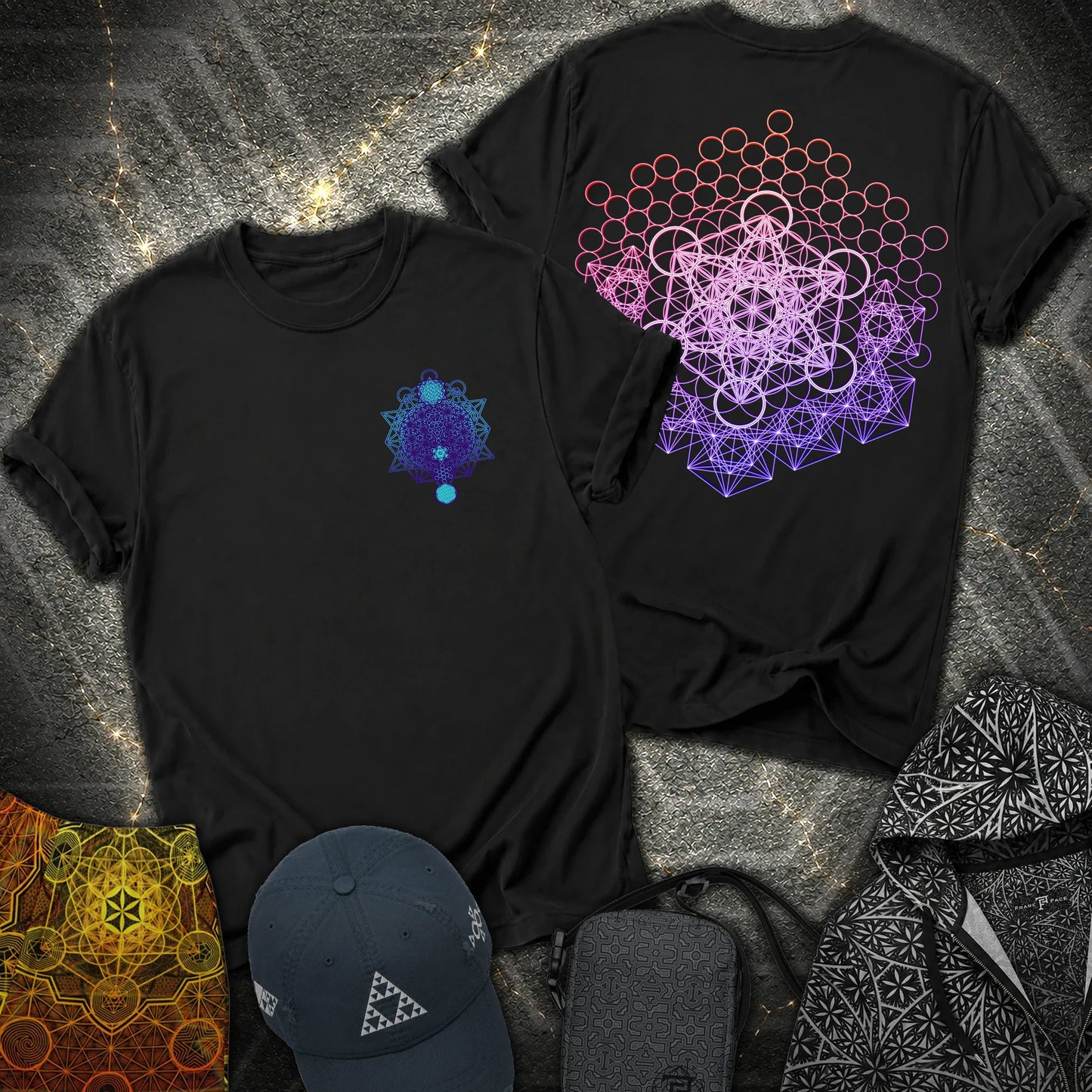 Metatron And Flower Connection Comfort 2 Sided T-Shirt - Metatron And Flower Connection 2 Sided T-Shirt - Black