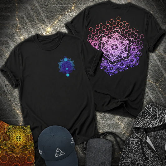 Metatron And Flower Connection Comfort 2 Sided T-Shirt - Metatron And Flower Connection 2 Sided T-Shirt - Black