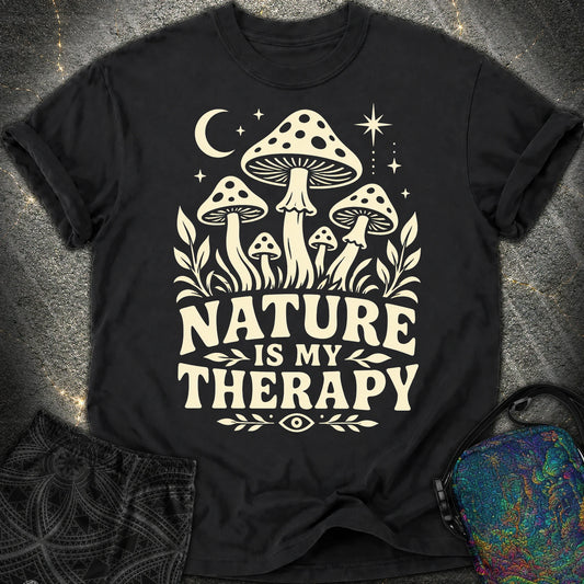 Nature Is My Therapy Mushroom Comfort T-Shirt - Nature Is My Therapy Mushroom Comfort T-Shirt - Black