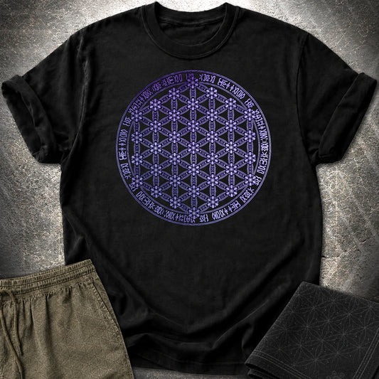 Purple Flower Of Life Foo Lion T-Shirt - Purple Flower Of Life Foo Lion T-Shirt - Black