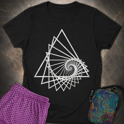 Spiralling Triangle Geometric T-Shirt - Spiralling Triangle Geometric Womens T-Shirt - Black