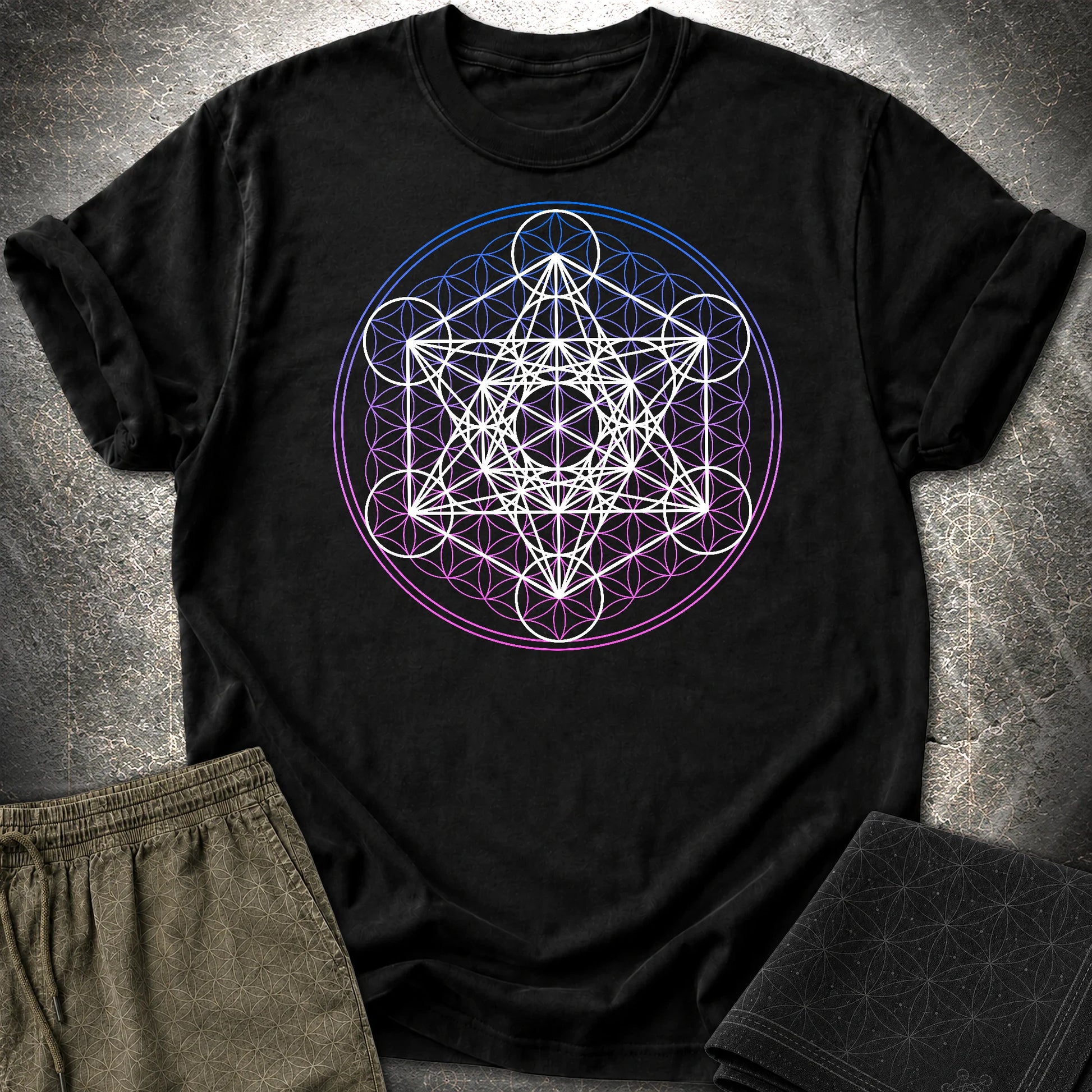 White Metatron Gradient Flower T-Shirt - White Metatron Gradient Flower T-Shirt - Black