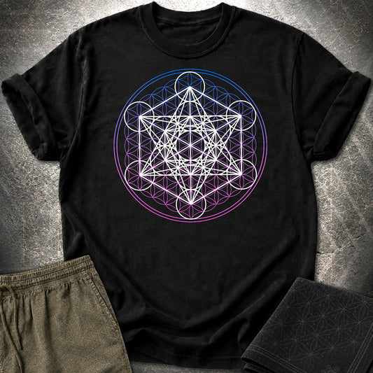 White Metatron Gradient Flower T-Shirt - White Metatron Gradient Flower T-Shirt - Black