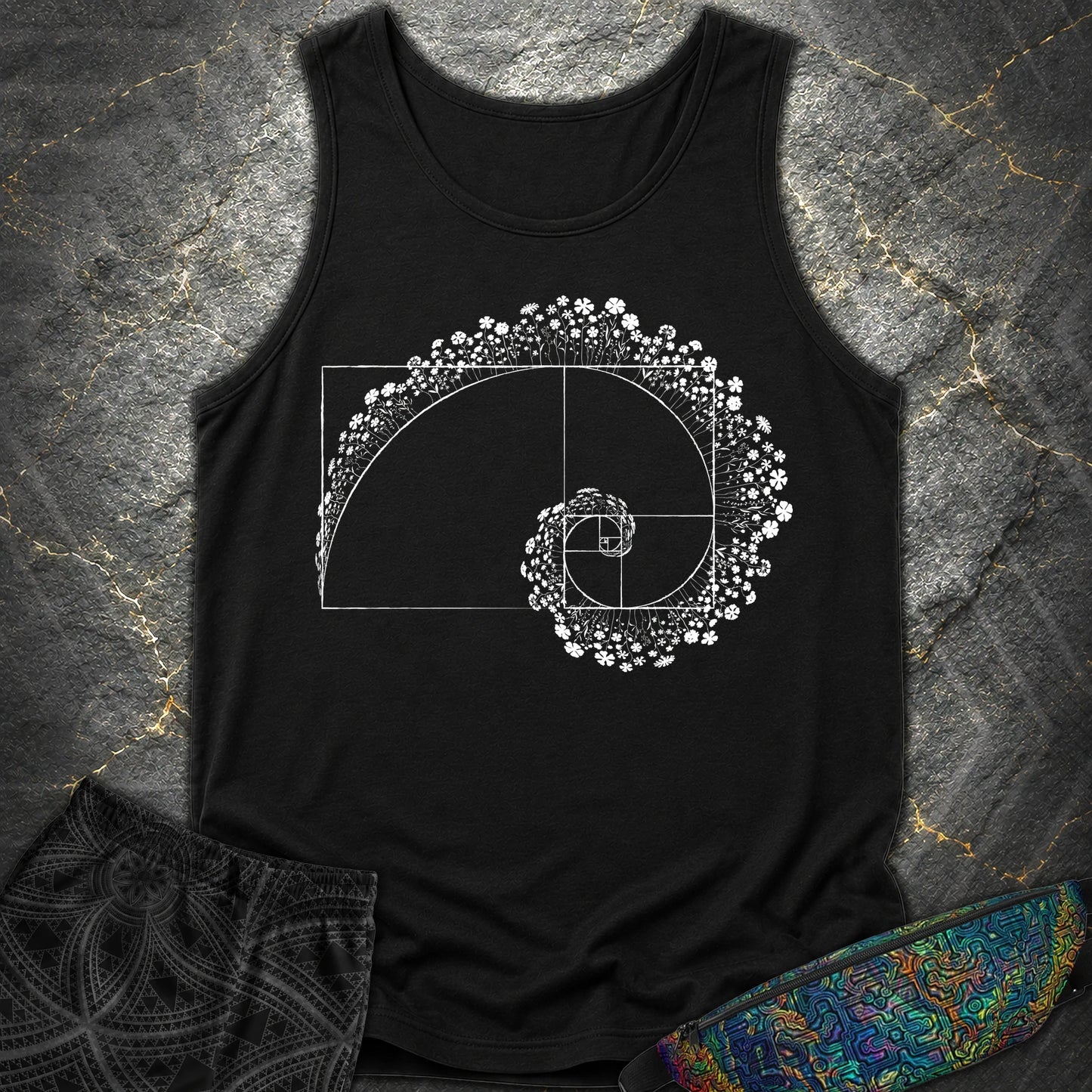 Golden Ratio Flower Spiral Comfort Tank - Golden Ratio Flower Spiral Comfort Tank - Black