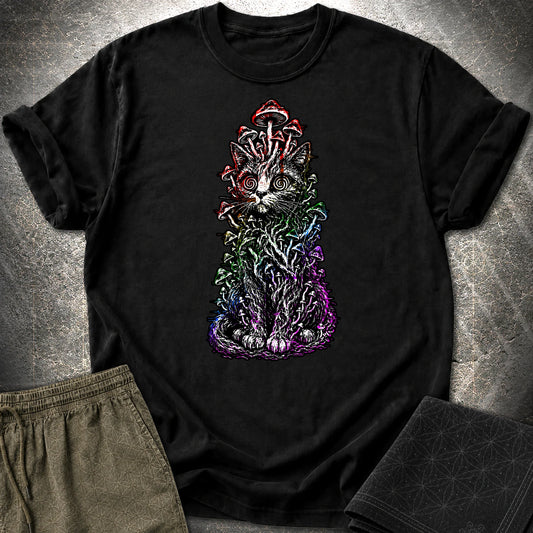 Trippy Mushroom Cat T-Shirt - Trippy Mushroom Cat T-Shirt - Black