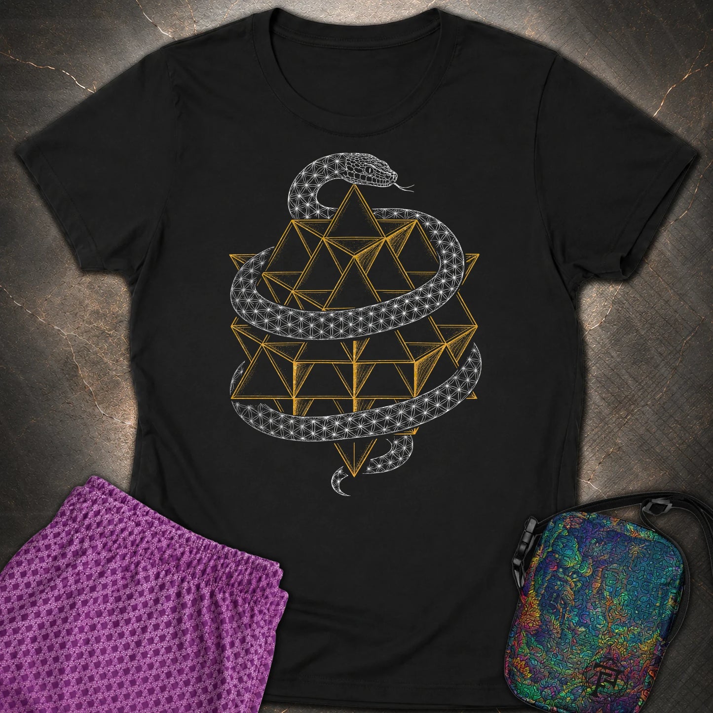 Serpent Tetrahedron Merkaba Geometry - Serpent Tetrahedron Merkaba Geometry Womens T-Shirt - Black