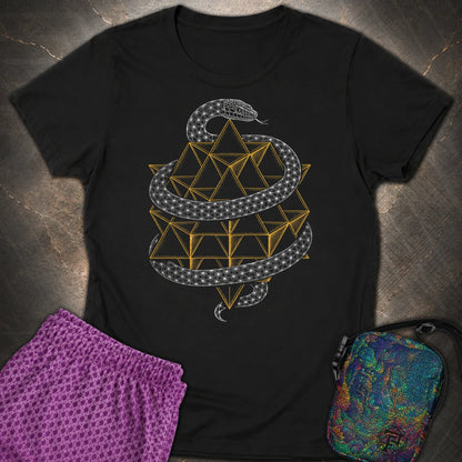 Serpent Tetrahedron Merkaba Geometry - Serpent Tetrahedron Merkaba Geometry Womens T-Shirt - Black