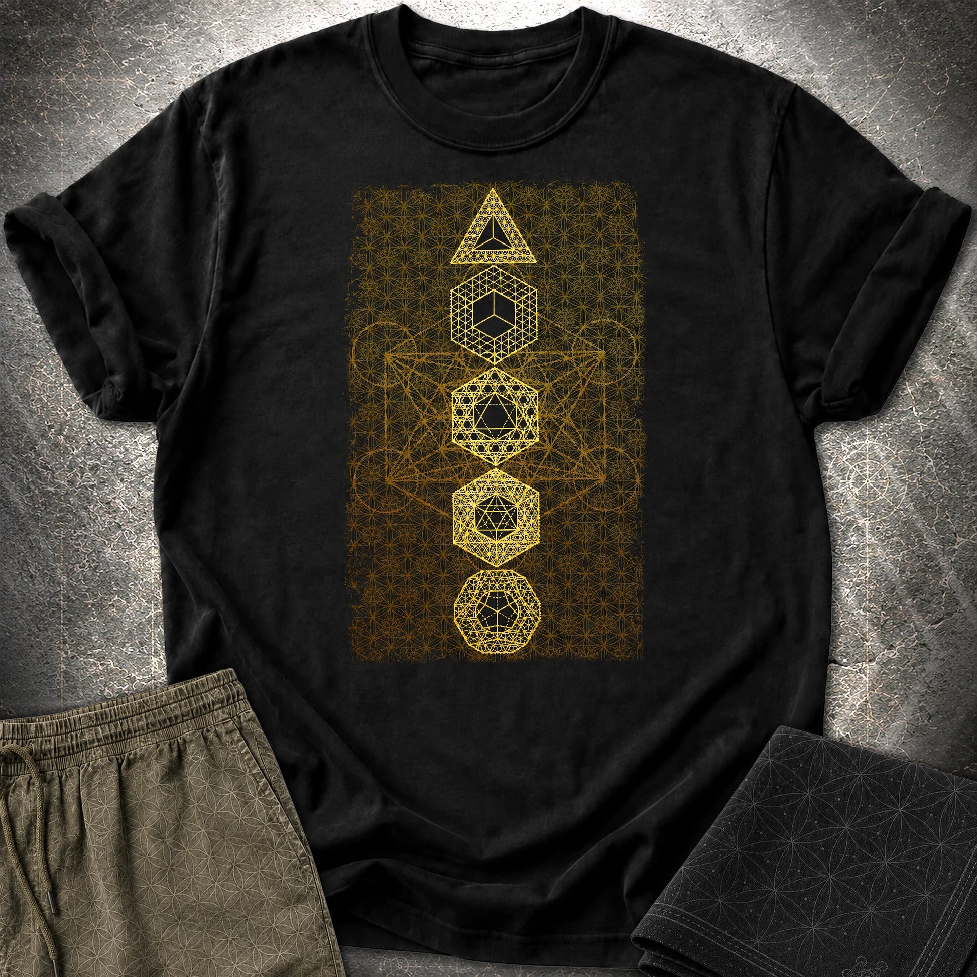 Platonic Solids Metatron's Background T-Shirt - Platonic Solids Metatron's Background T-Shirt - Black