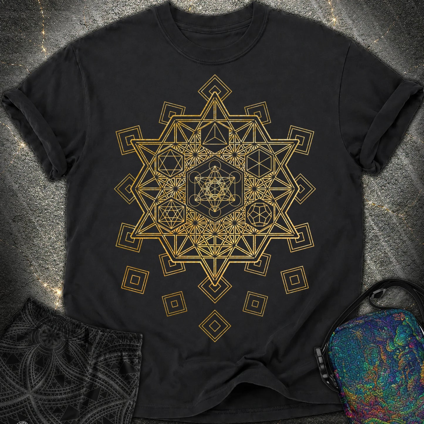 Metatron and Platonic Solids T-Shirt - Metatron and Platonic Solids Comfort T-Shirt - Black