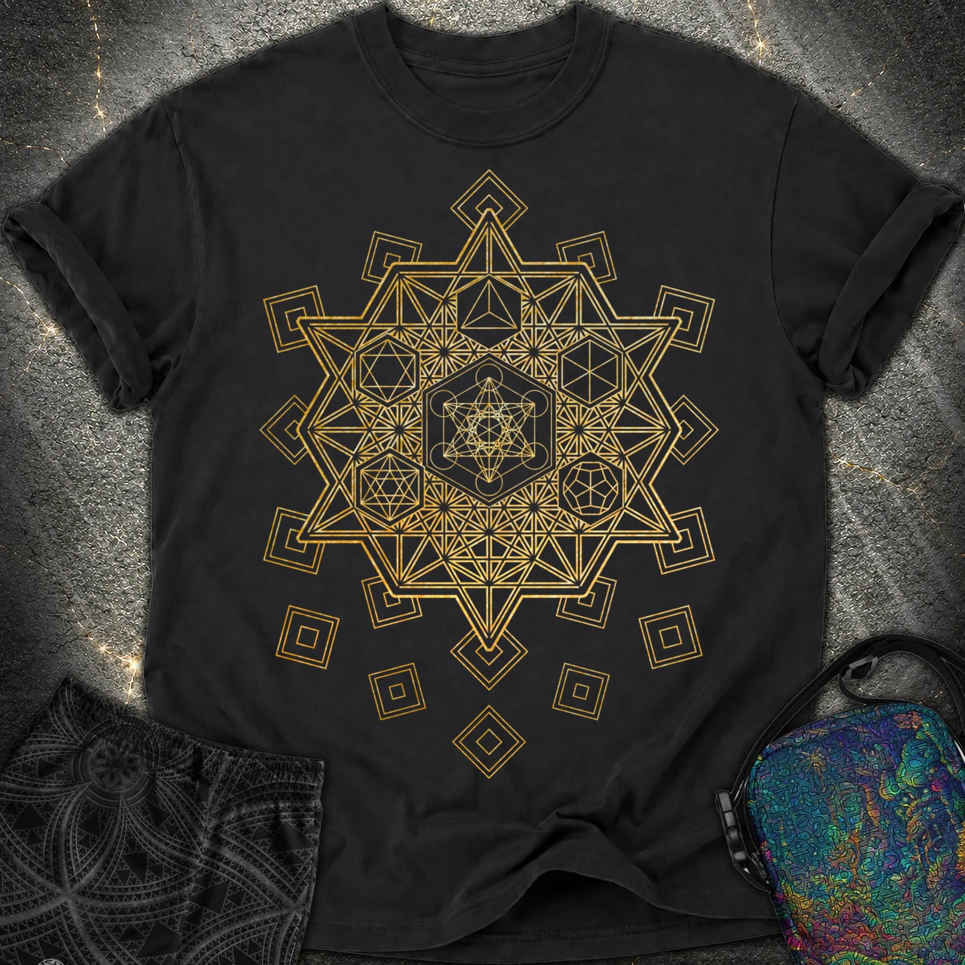 Metatron and Platonic Solids T-Shirt - Metatron and Platonic Solids Comfort T-Shirt - Black