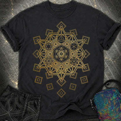 Metatron and Platonic Solids T-Shirt - Metatron and Platonic Solids Comfort T-Shirt - Black