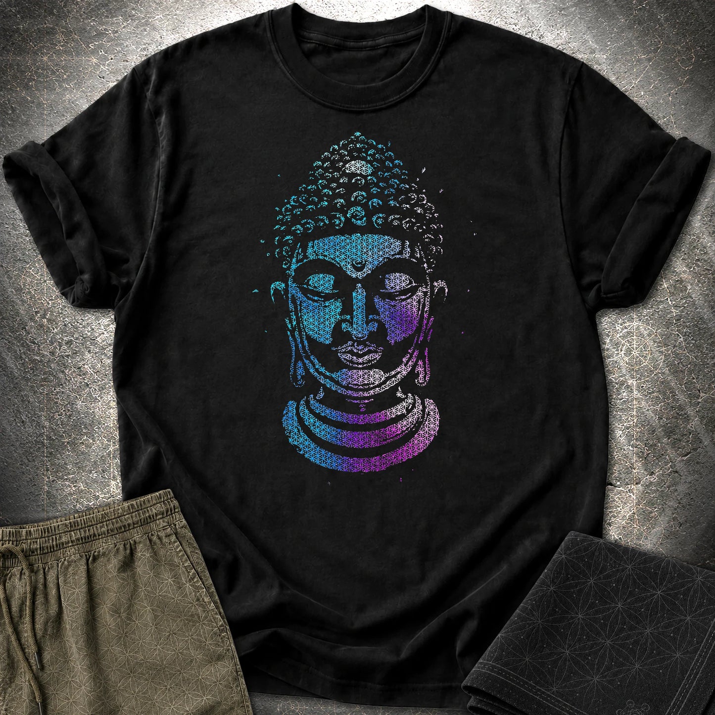 Buddha Flower Of Life Pattern T-Shirt - Buddha Flower Of Life Pattern T-Shirt - Black