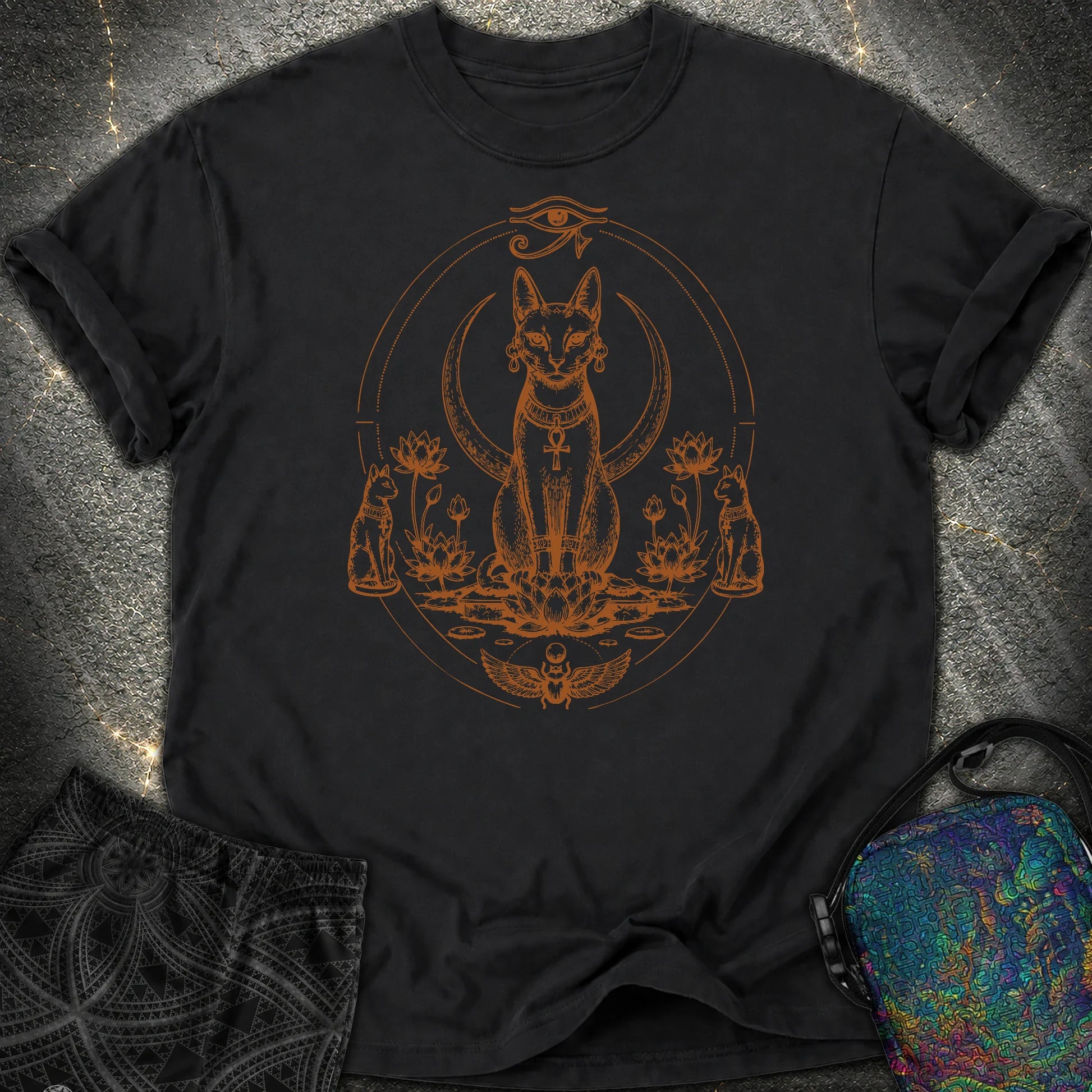 Sacred Cat Among Lotus Blooms - Sacred Cat Among Lotus Blooms Comfort T-Shirt - Black