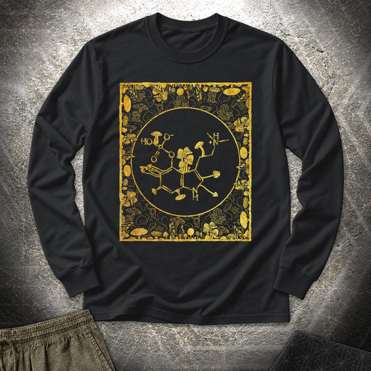 Psilocybin Molecule Mushroom Frame Long Sleeve Shirt showing front artwork