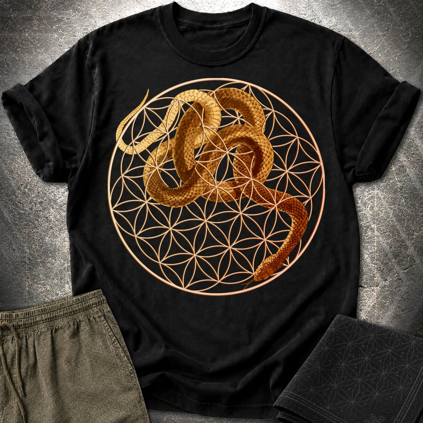 Flower Of Life Snake T-Shirt - Flower Of Life Snake T-Shirt - Black