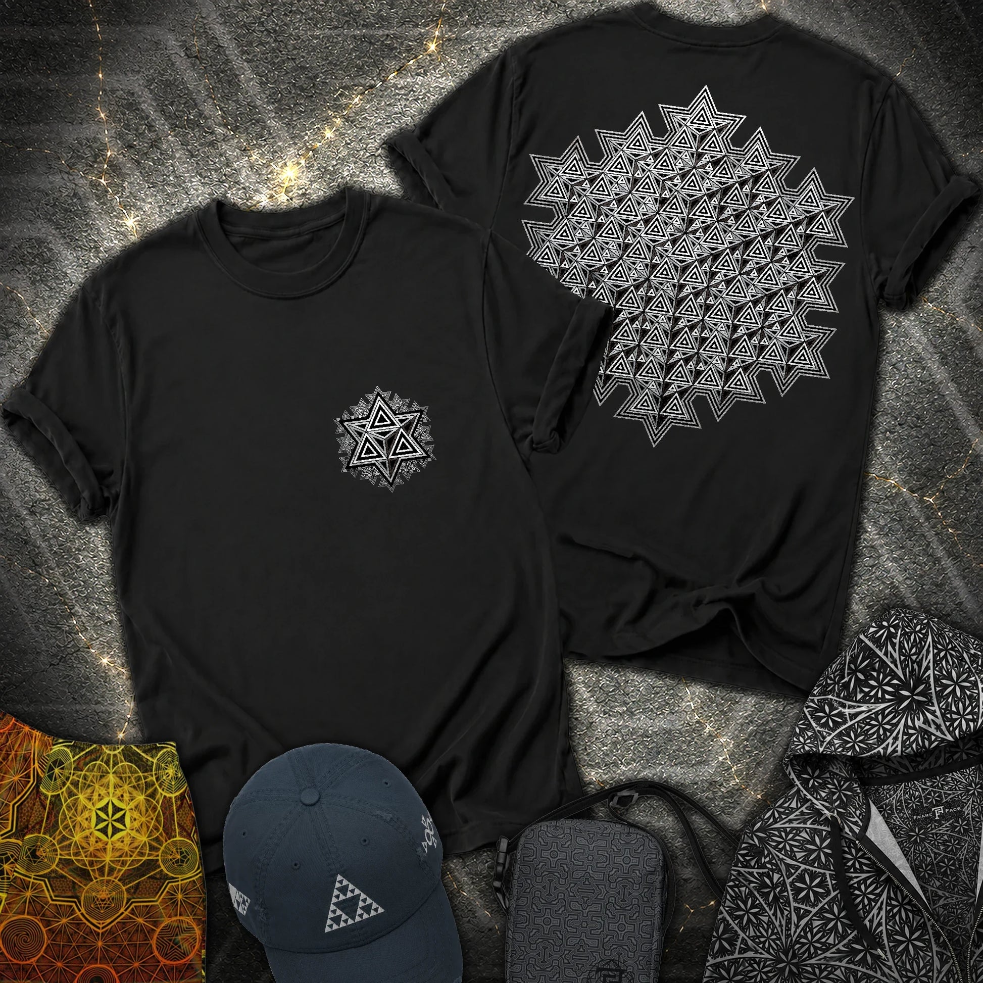Sacred Silver Merkaba 2 Sided T-Shirt - Sacred Silver Merkaba 2 Sided T-Shirt - Black