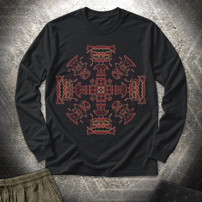 Shamanic Faces Geometric Long Sleeve Shirt - Shamanic Faces Geometric Long Sleeve Shirt - Black
