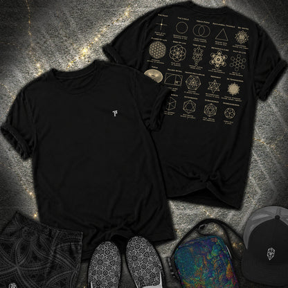 Sacred Geometry Figures Back Print 2 Sided Comfort T-Shirt - Sacred Geometry Figures Back Print 2 Sided Comfort T-Shirt - Black