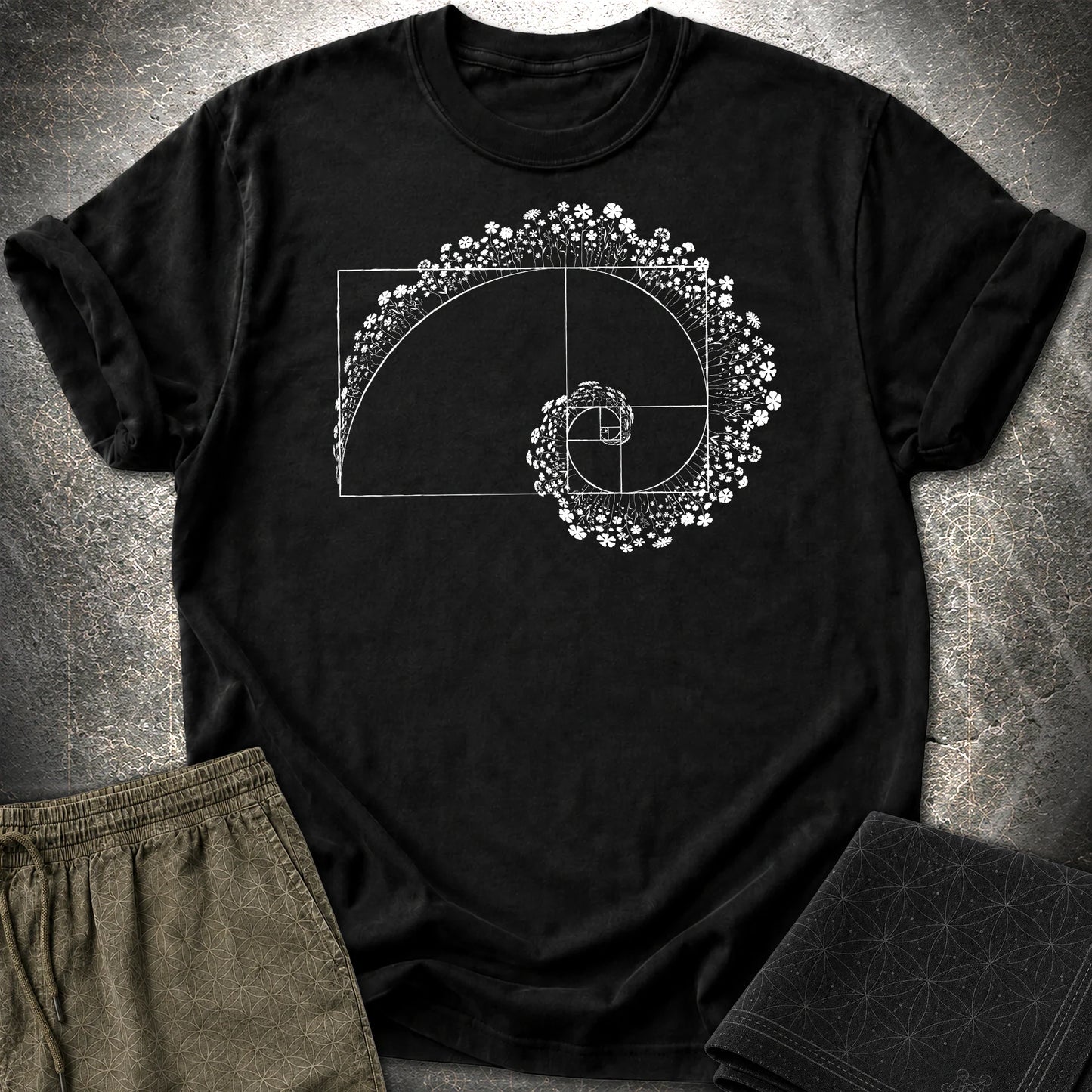 Golden Ratio Flower Spiral T-Shirt - Golden Ratio Flower Spiral T-Shirt - Black