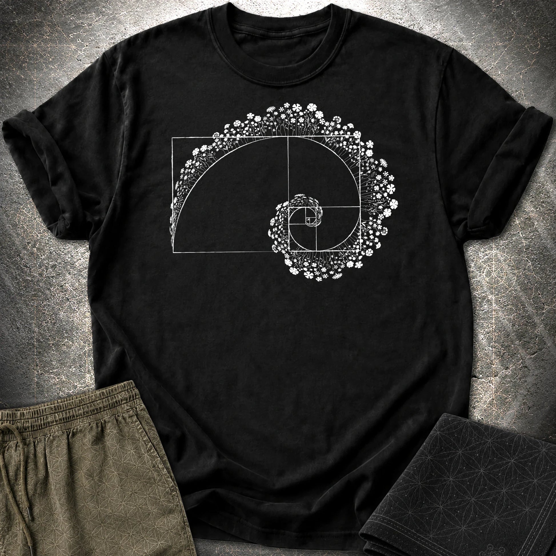 Golden Ratio Flower Spiral T-Shirt - Golden Ratio Flower Spiral T-Shirt - Black