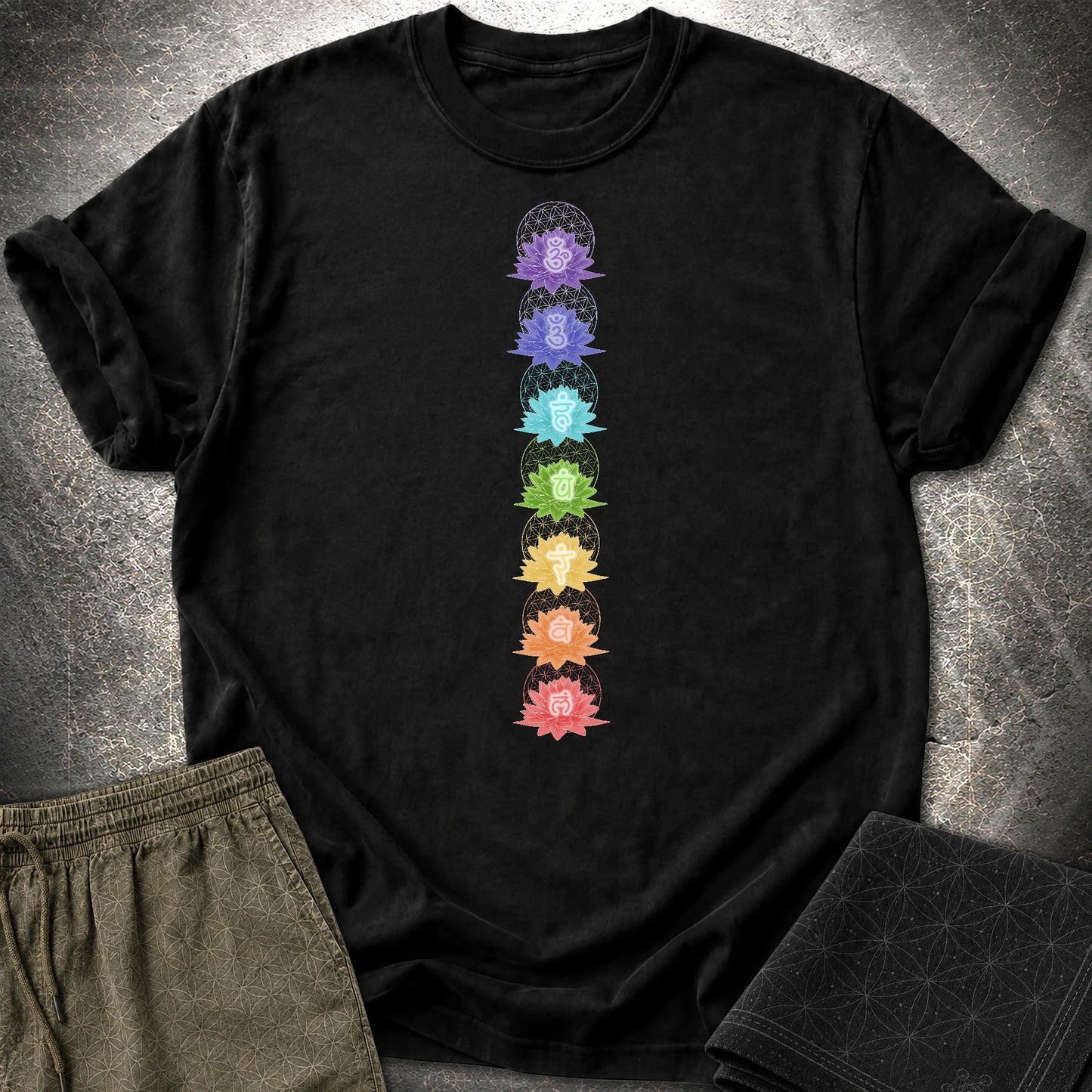 Lotus Flower Chakras T-Shirt - Lotus Flower Chakras T-Shirt - Black