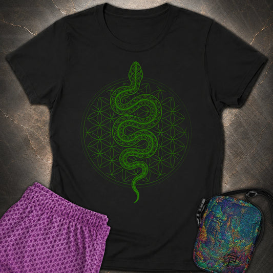 Flower of Life Serpent Womens T-Shirt - Flower of Life Serpent Womens T-Shirt - Black