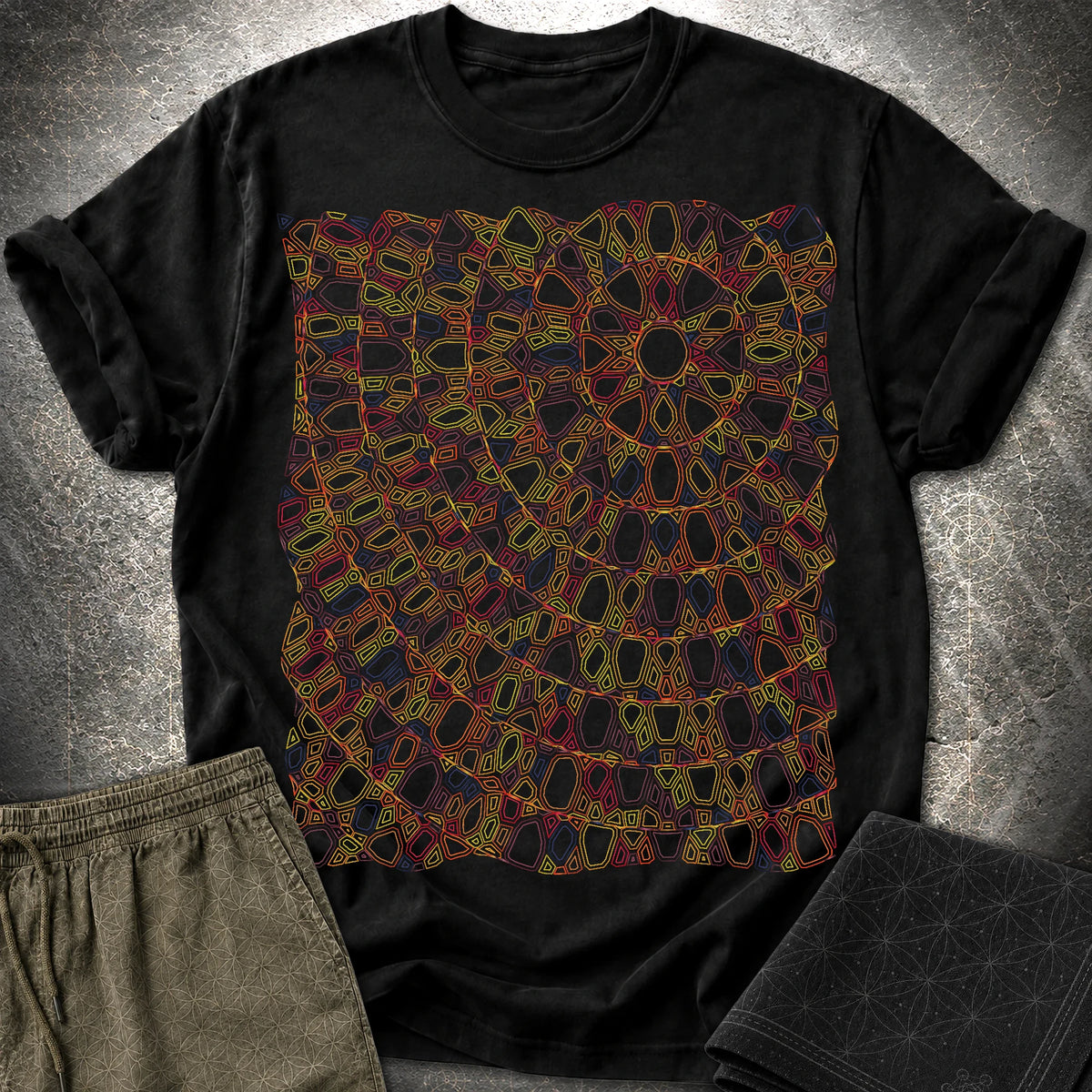 Psychedelic Sun Boho Hippie Mosaic Art T-Shirt - Psychedelic Sun Boho Hippie Mosaic Art T-Shirt - Black