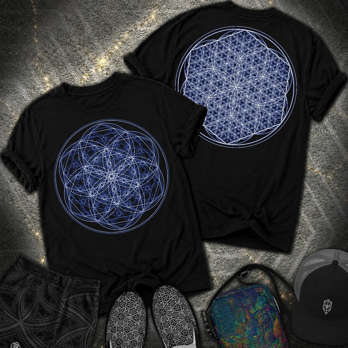 Sacred Flower Grids - Sacred Flower Grids 2 Sided Comfort T-Shirt - Black