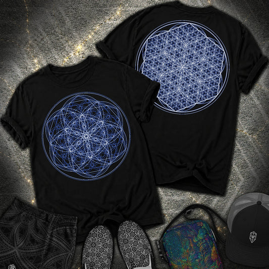 Sacred Flower Grids - Sacred Flower Grids 2 Sided Comfort T-Shirt - Black
