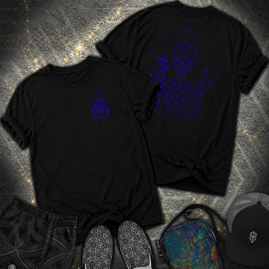 Alien Mushroom Shirt, Sacred Geometry Mushroom Alien 2 Sided T-Shirt - Alien Mushroom Shirt, Sacred Geometry Mushroom Alien 2 Sided Comfort T-Shirt - Black