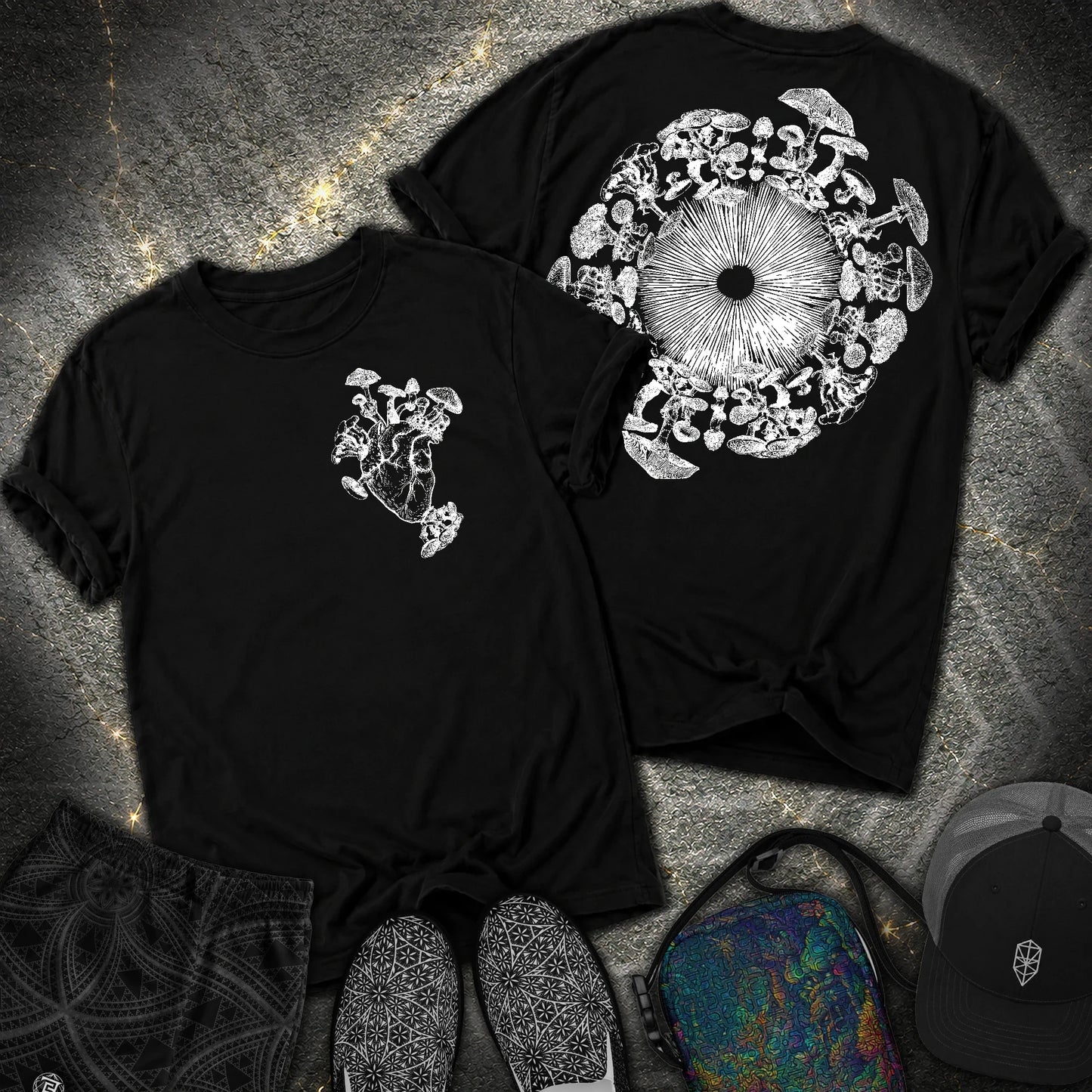 Mushroom Heart Mushroom Iris 2 Sided Comfort T-Shirt - Mushroom Heart Mushroom Iris 2 Sided Comfort T-Shirt - Black