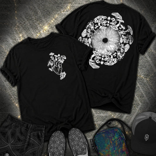 Mushroom Heart Mushroom Iris 2 Sided Comfort T-Shirt - Mushroom Heart Mushroom Iris 2 Sided Comfort T-Shirt - Black