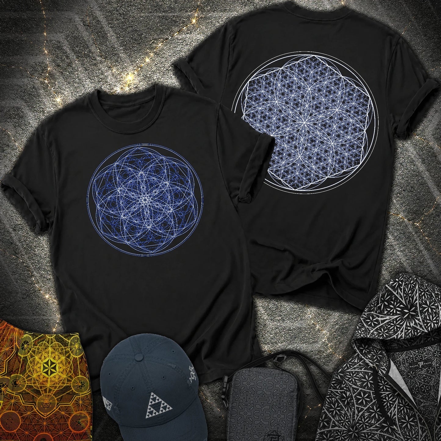 Sacred Flower Grids 2 Sided T-Shirt - Sacred Flower Grids 2 Sided T-Shirt - Black